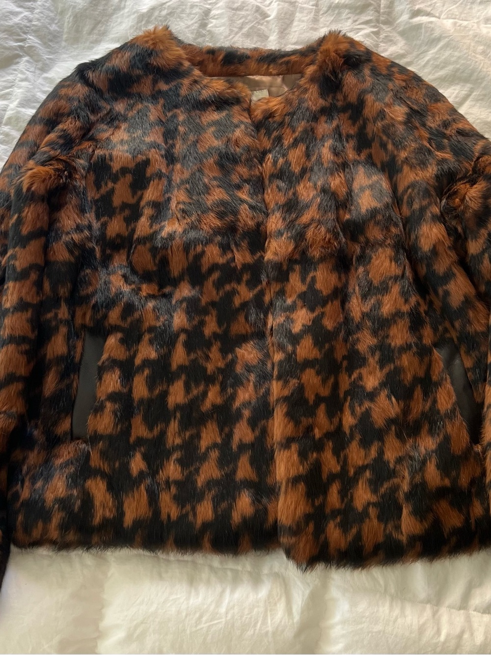 Essentiel Antwerp Fur Houndstooth Print Jacket - Black & Brown